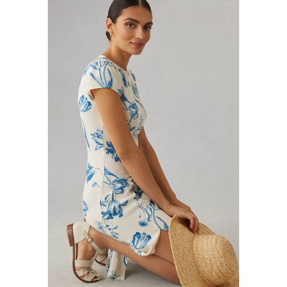 NWT Reformation Frasier Midi Dress in Lisse White & Blue Floral Size 16 - Picture 4 of 15